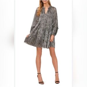 CECE WOMEN'S Metallic Abstract Print Long Sleeve Babydoll Dress PLUS SIZE